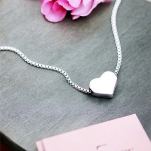 925 Sterling Silver Valentine Mini Heart Charm Necklace, 18” length snake chain